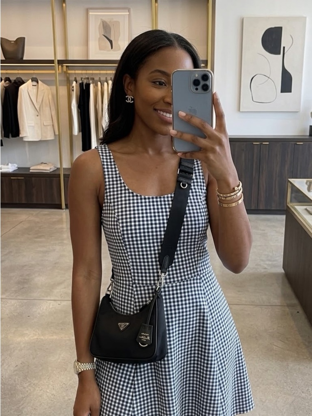 H&M Blue & White Gingham Mini Dress
